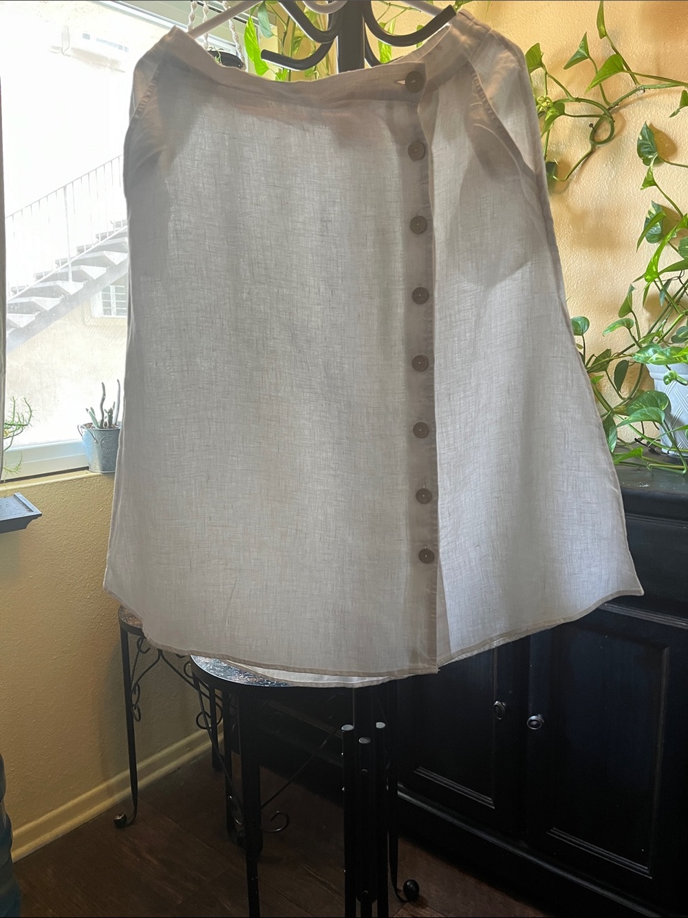 Cynthia Rowley White Button-Front A-Line Linen Skirt